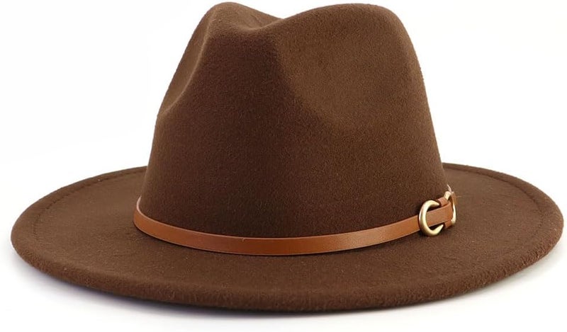 CCAKXCJJ Fedora Hats for Men Women Felt Jazz Hat Wide Brim Panama Hat with Belt Buckle - Image 1